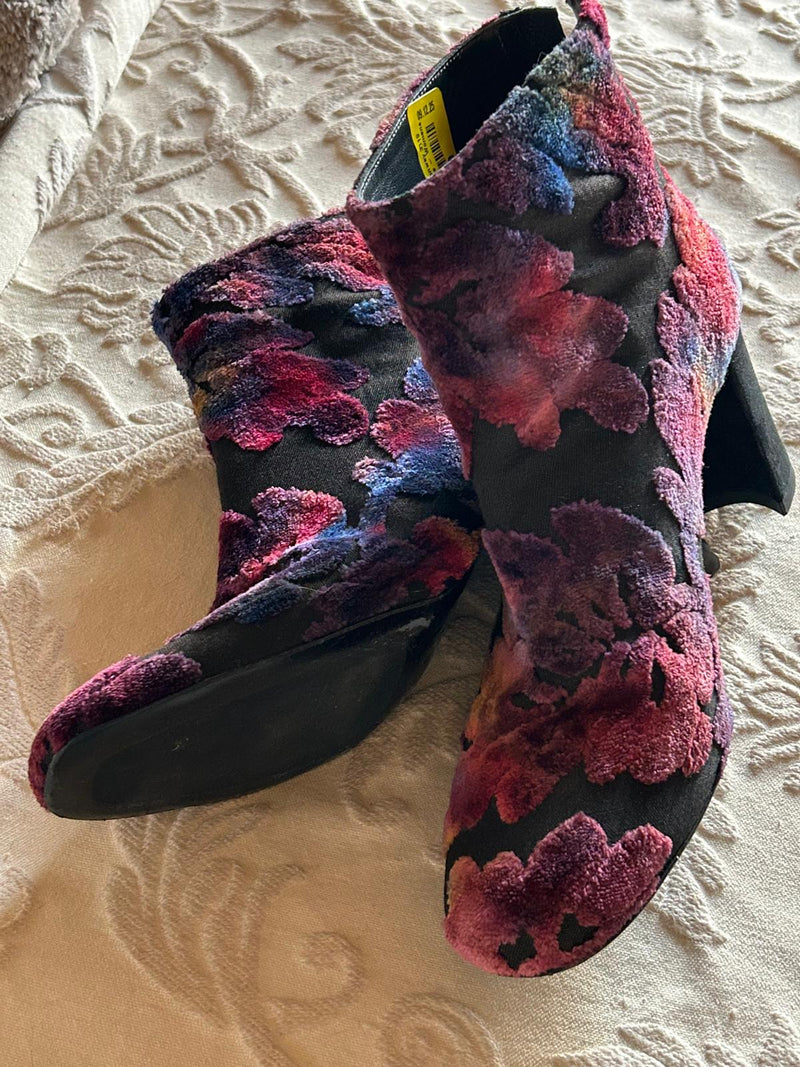 Velvet Floral Textured Ankle Boots
